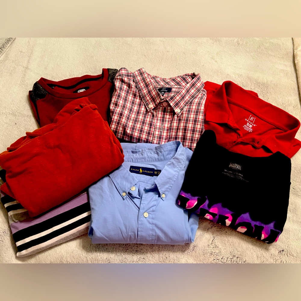This is a 6 shirt lot, of 3xl mens shirts.  Perfect shape and still good color